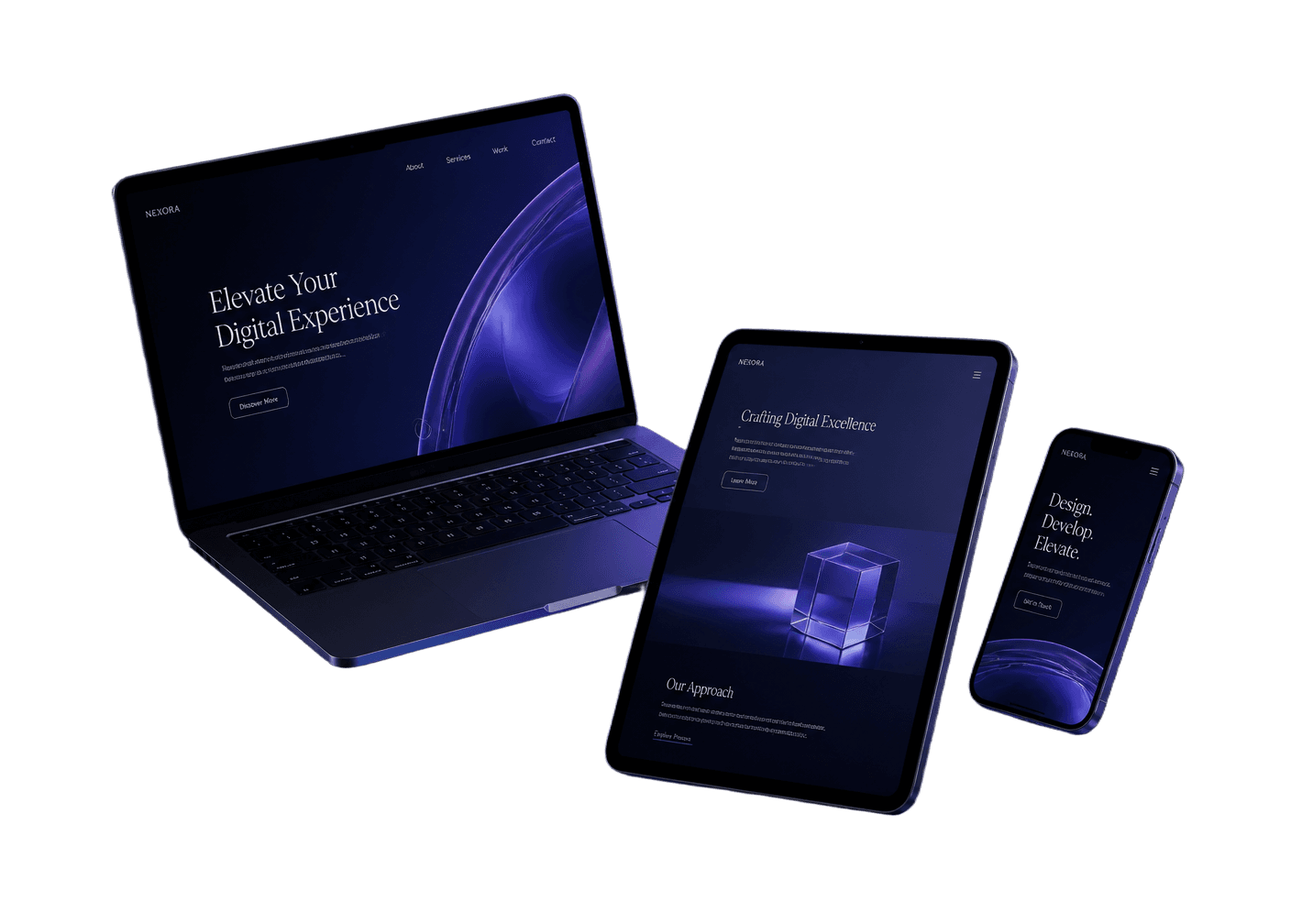 Zevoda website shown on a laptop, tablet and phone